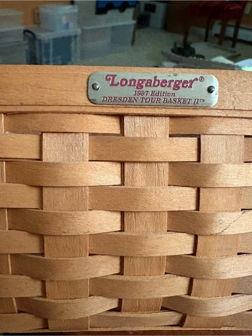 Longaberger Natural Tan Woven Accent Basket with Branded Plaque